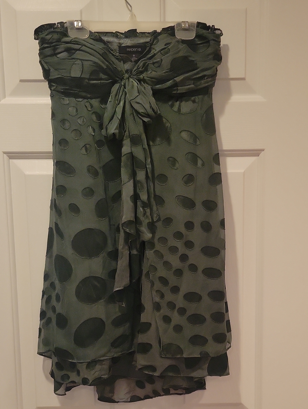 Vintage Y2K-era Arden B. strapless green polka dot burnout dress